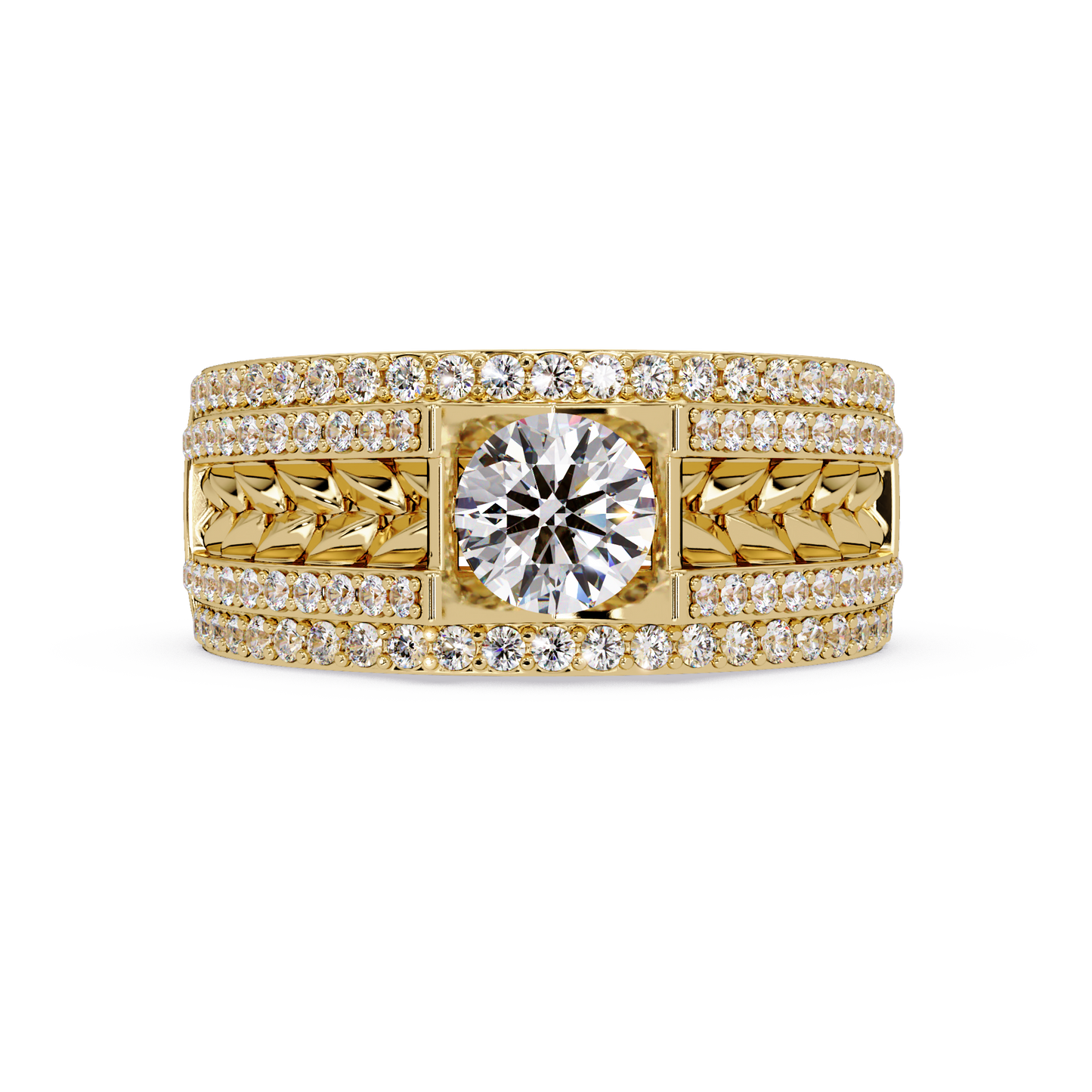 Round Lab grown Diamond Center Wide Band Ring - HIGHCARAT DIAMONDS