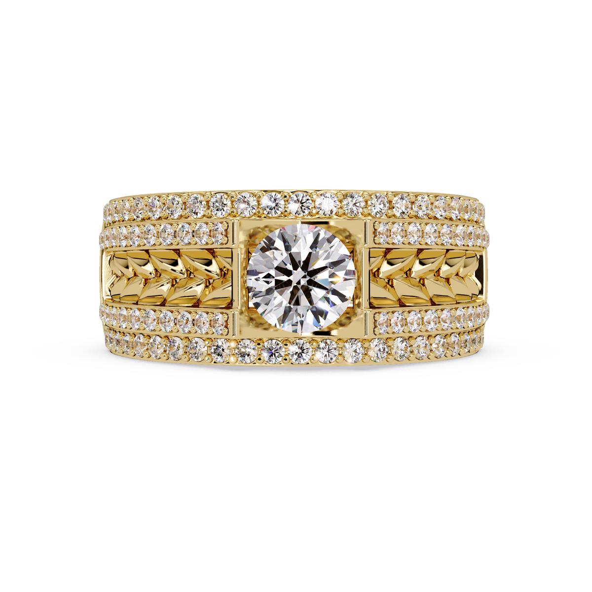 Round Lab grown Diamond Center Wide Band Ring - HIGHCARAT DIAMONDS