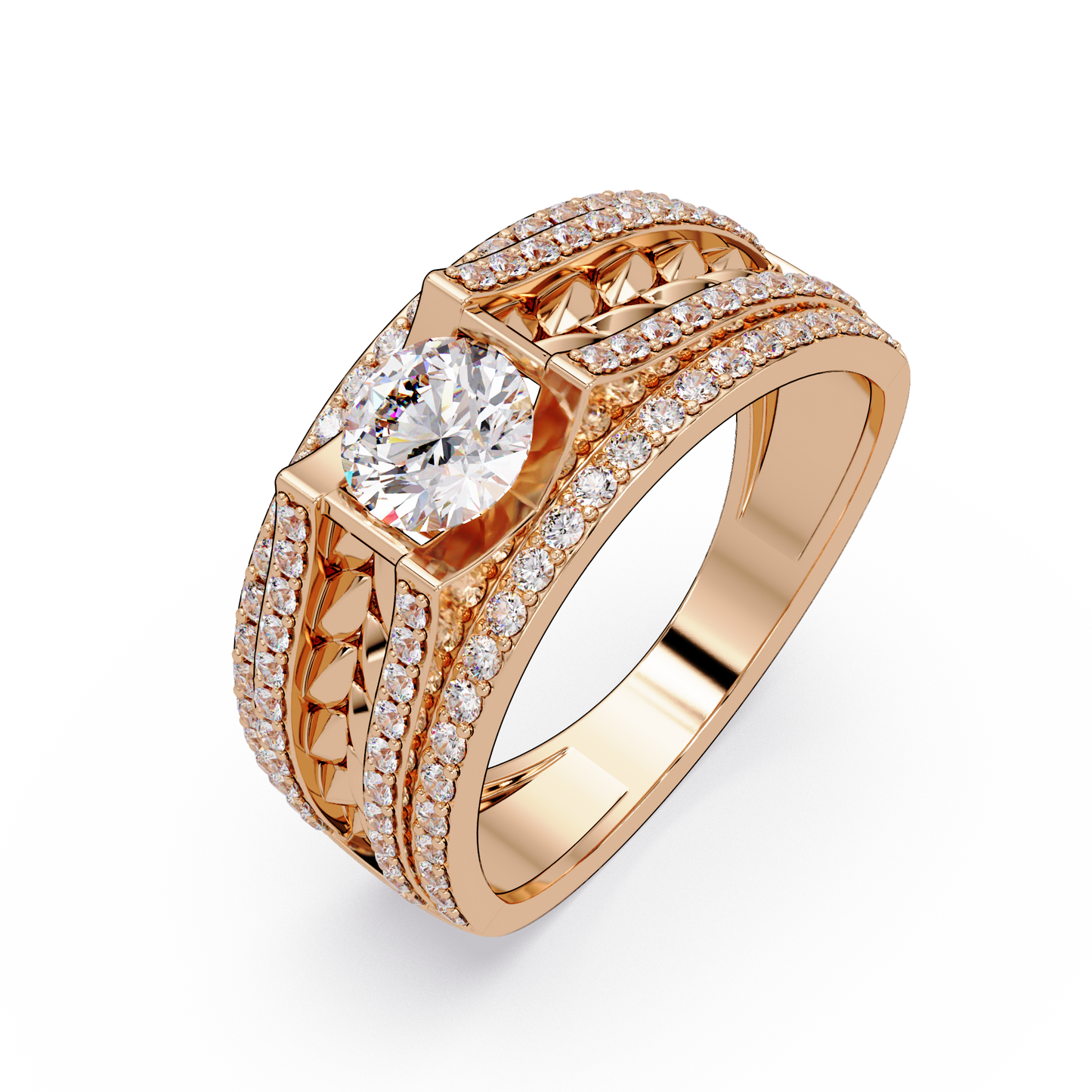 Round Lab grown Diamond Center Wide Band Ring - HIGHCARAT DIAMONDS