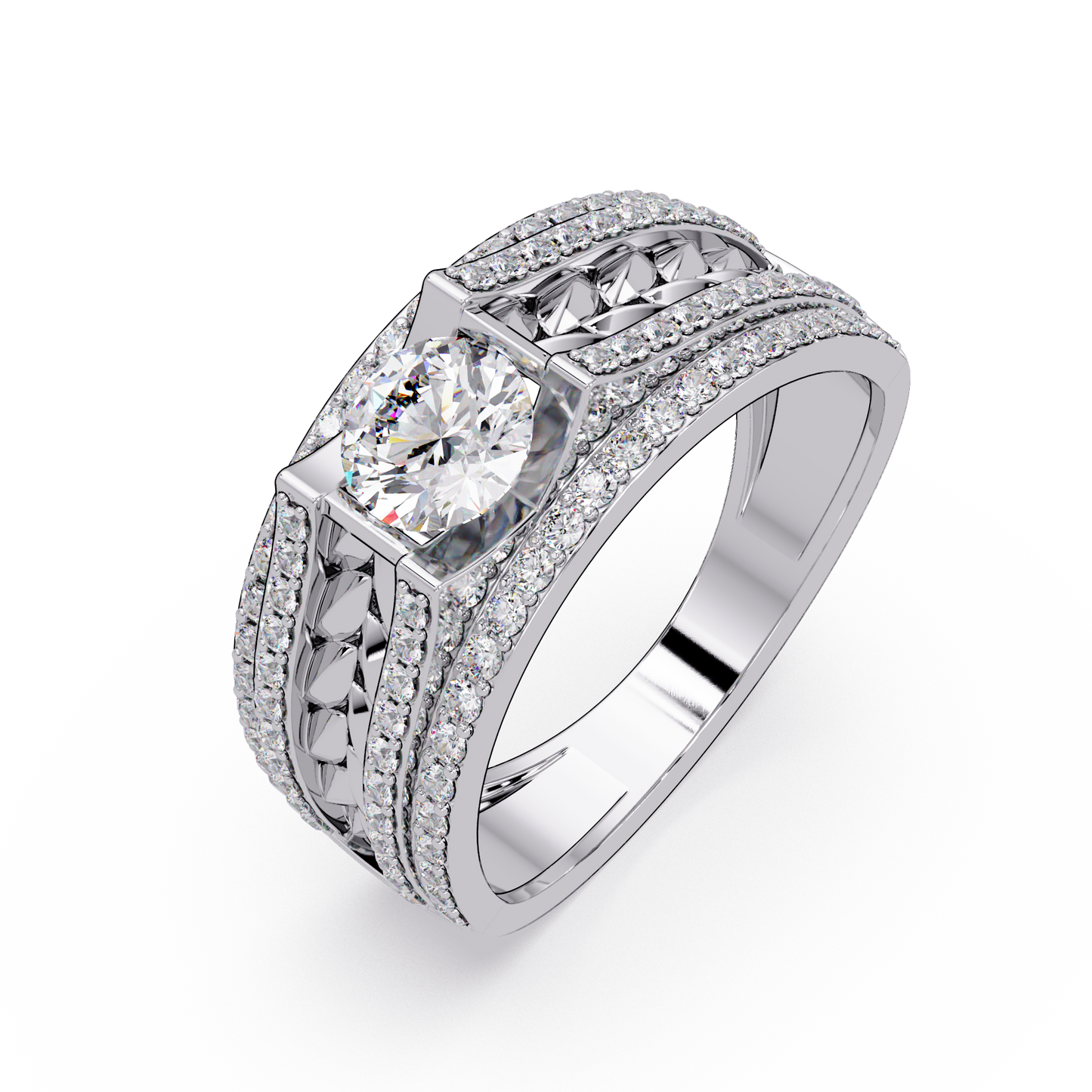 Round Lab grown Diamond Center Wide Band Ring - HIGHCARAT DIAMONDS