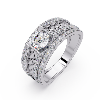 Round Lab grown Diamond Center Wide Band Ring - HIGHCARAT DIAMONDS