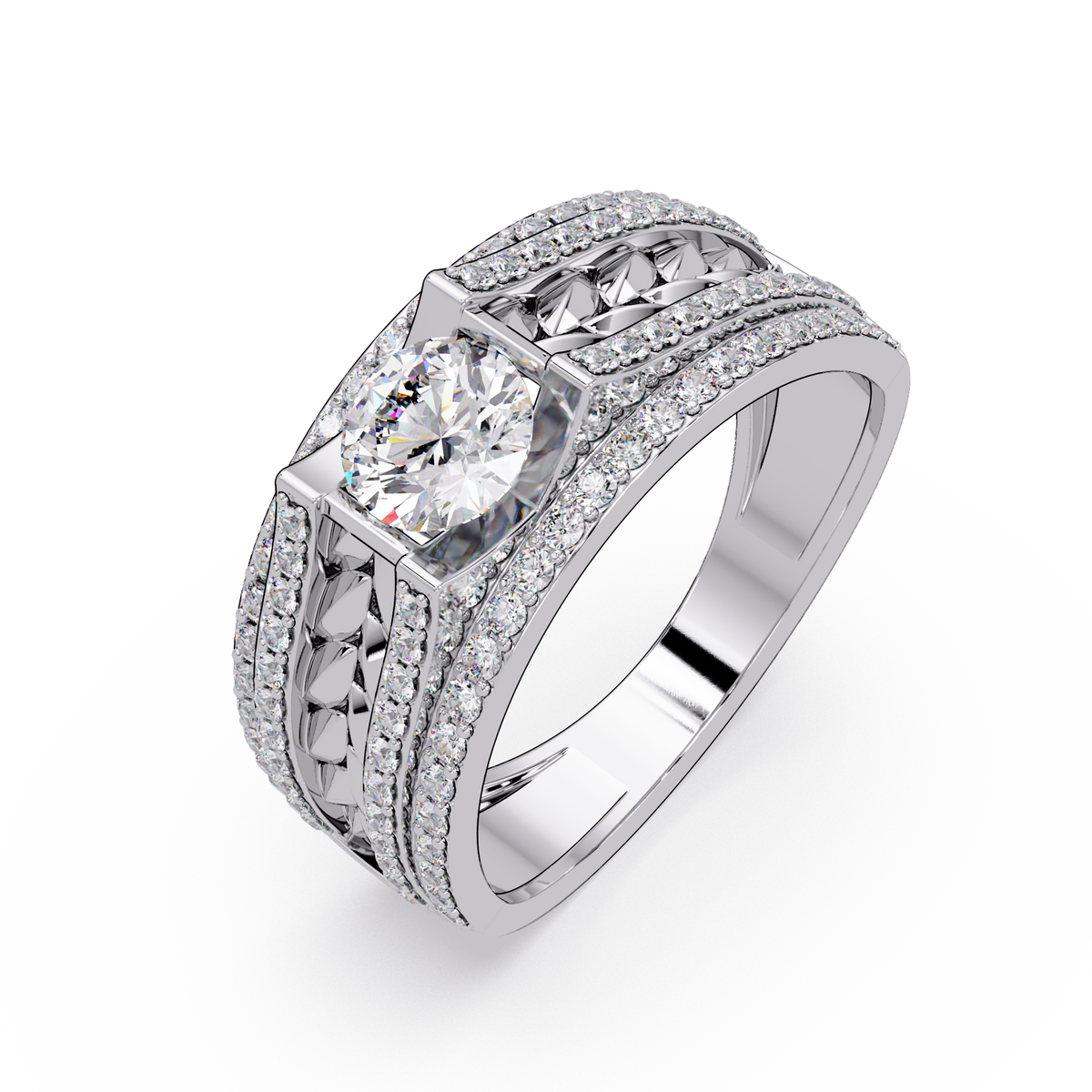 Round Lab grown Diamond Center Wide Band Ring - HIGHCARAT DIAMONDS