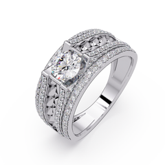 Round Lab grown Diamond Center Wide Band Ring - HIGHCARAT DIAMONDS