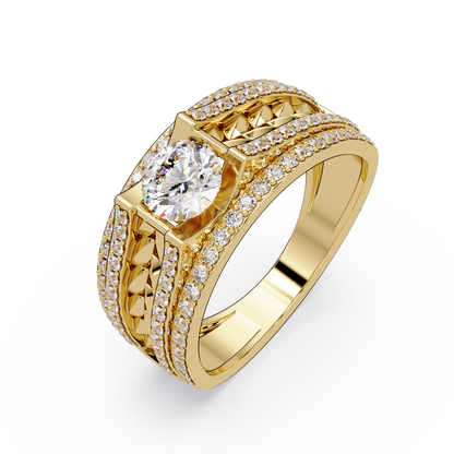 Round Lab grown Diamond Center Wide Band Ring - HIGHCARAT DIAMONDS