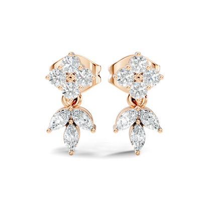 Marquise And Round Shape 10k Solid White Gold Elegance Vintage Classic Diamond Earrings For Women - HIGHCARAT DIAMONDS