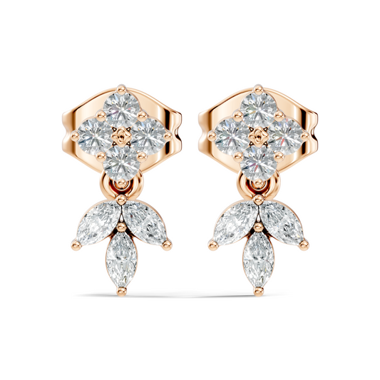 Marquise And Round Shape 10k Solid White Gold Elegance Vintage Classic Diamond Earrings For Women - HIGHCARAT DIAMONDS