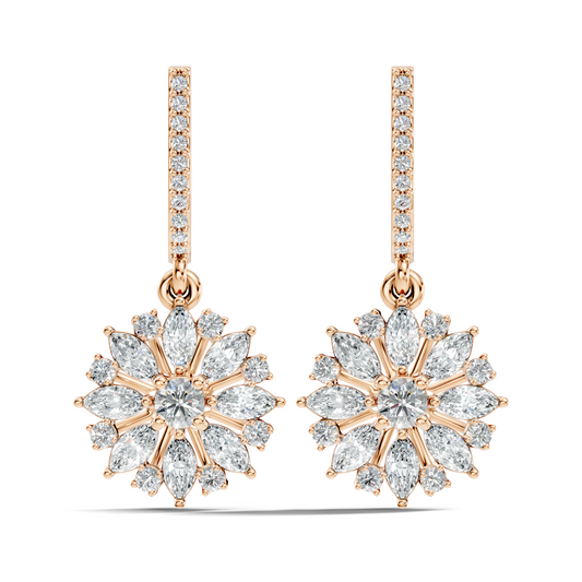 Round & Marquise Shape 2.14 Ct Lab Grown & Natural Diamond Staking Sparkling Diamond Earrings - HIGHCARAT DIAMONDS