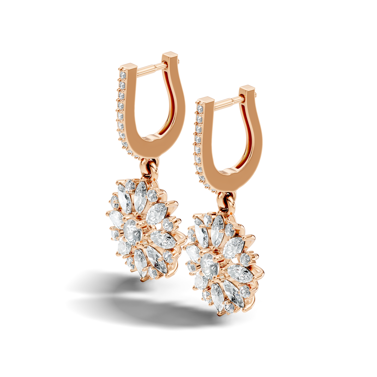 Round & Marquise Shape 2.14 Ct Lab Grown & Natural Diamond Staking Sparkling Diamond Earrings - HIGHCARAT DIAMONDS