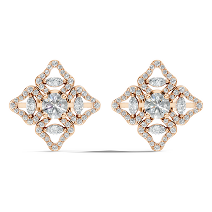 Women's Vintage Round Cluster Lab-Grown Diamond Stud Earrings Colorless Sparkle - HIGHCARAT DIAMONDS