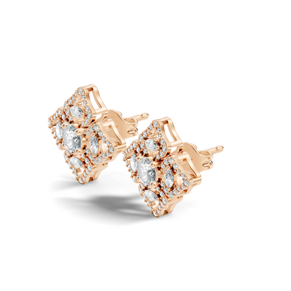 Women's Vintage Round Cluster Lab-Grown Diamond Stud Earrings Colorless Sparkle - HIGHCARAT DIAMONDS