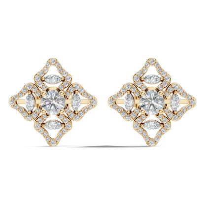 Women's Vintage Round Cluster Lab-Grown Diamond Stud Earrings Colorless Sparkle - HIGHCARAT DIAMONDS