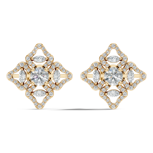 Women's Vintage Round Cluster Lab-Grown Diamond Stud Earrings Colorless Sparkle - HIGHCARAT DIAMONDS