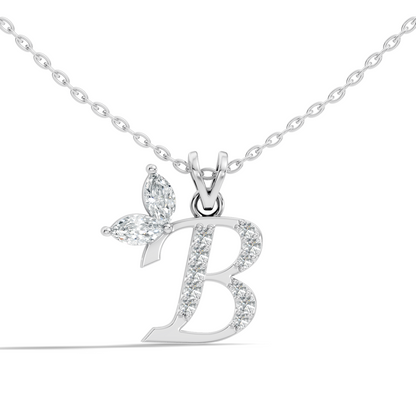 14K Gold Unisex Pendant with Round & Marquise Cut Diamonds Alphabet B Inspired Jewelry - HIGHCARAT DIAMONDS