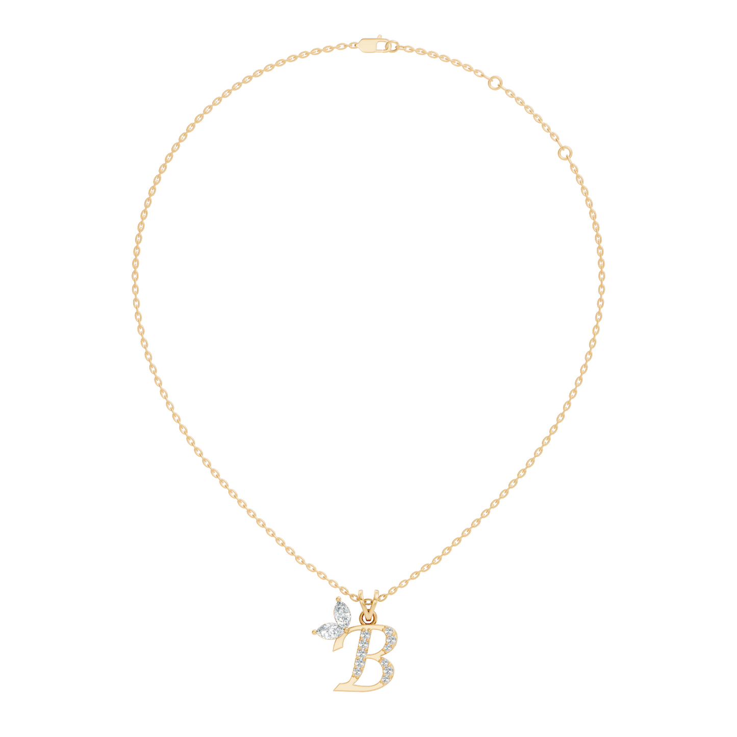 14K Gold Unisex Pendant with Round & Marquise Cut Diamonds Alphabet B Inspired Jewelry - HIGHCARAT DIAMONDS