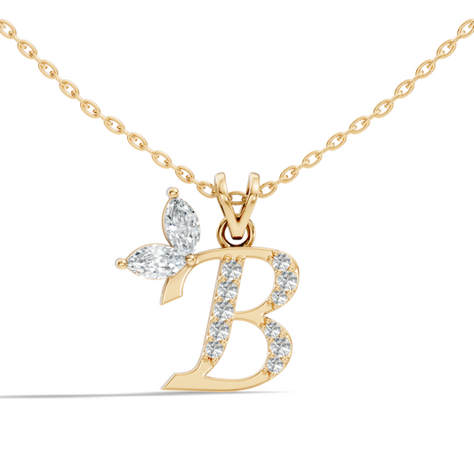 14K Gold Unisex Pendant with Round & Marquise Cut Diamonds Alphabet B Inspired Jewelry - HIGHCARAT DIAMONDS