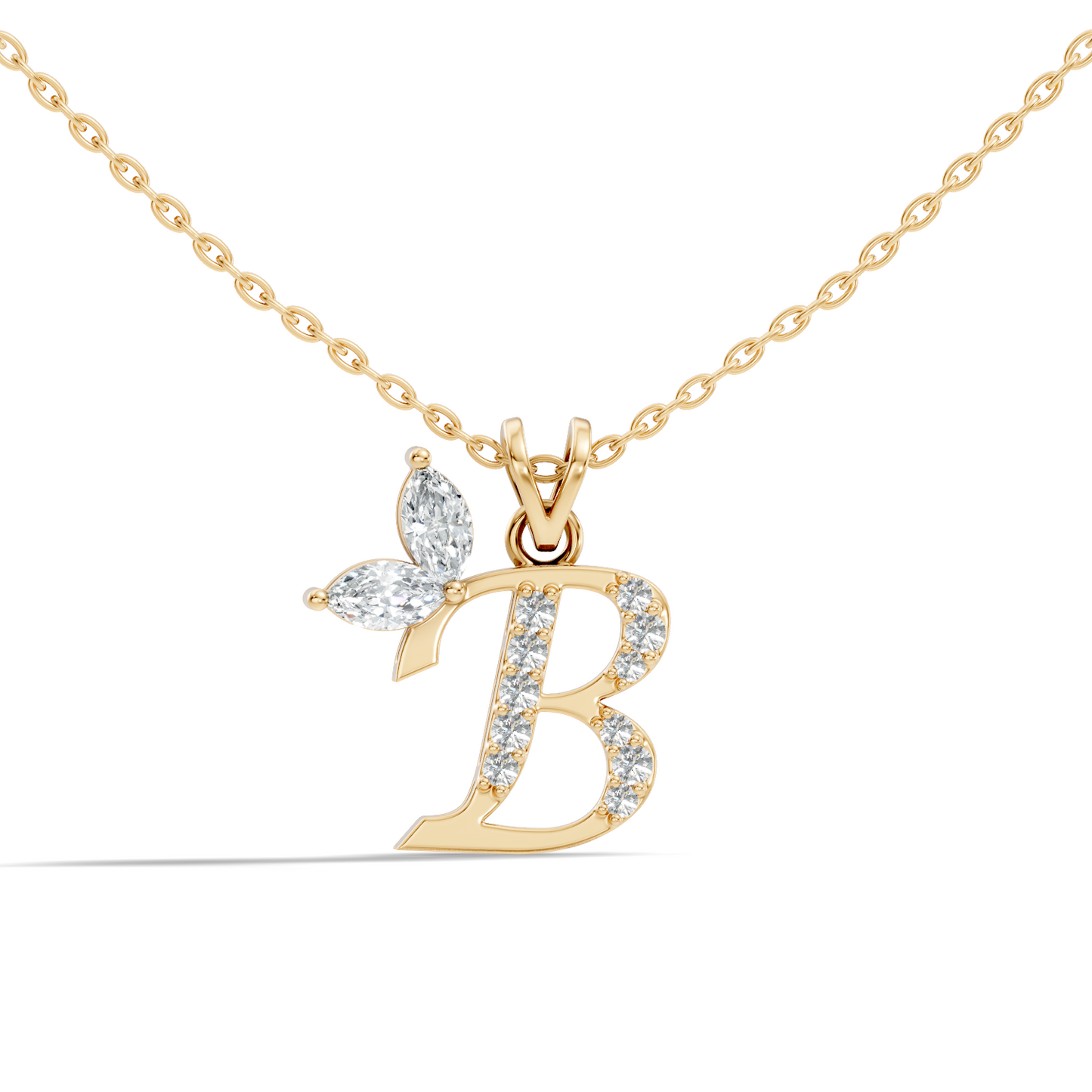 14K Gold Unisex Pendant with Round & Marquise Cut Diamonds Alphabet B Inspired Jewelry - HIGHCARAT DIAMONDS