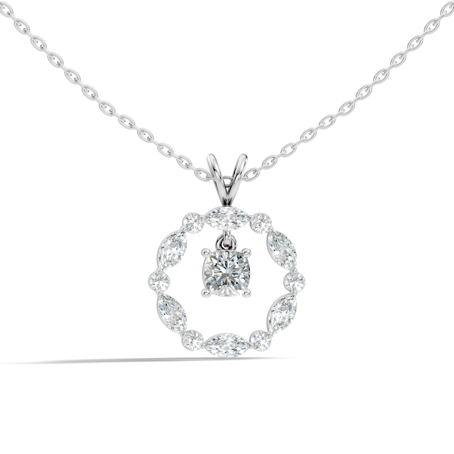 Round Lab-Grown Diamond Circle Pendant For Her Cushion & Marquise Design In 14K Gold - HIGHCARAT DIAMONDS