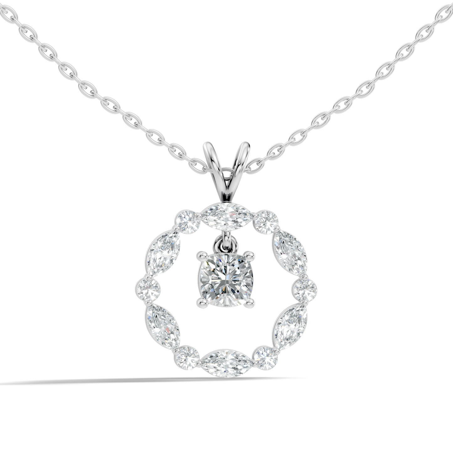 Round Lab-Grown Diamond Circle Pendant For Her Cushion & Marquise Design In 14K Gold - HIGHCARAT DIAMONDS