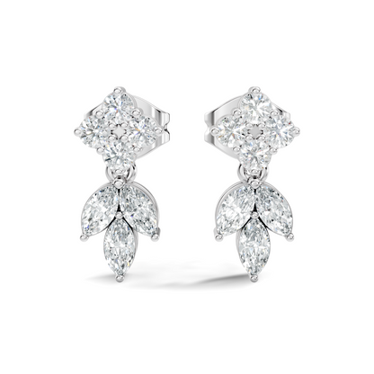 Round & Marquise Shape 14k Solid Rose Gold  Lab Grown-Natural Diamond Elegance Affordable Shinning Earrings For Women Anniversary gift