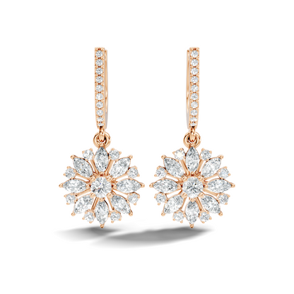 Round & Marquise Shape 2.14 Ct Lab Grown & Natural Diamond Staking Sparkling Diamond Earrings
