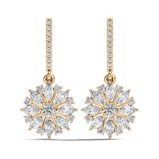 Round & Marquise Shape 2.14 Ct Lab Grown & Natural Diamond Staking Sparkling Diamond Earrings
