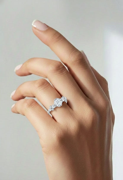 Round, Marquise and Pear Cut 1.80Ct Lab Grown Diamond Unique Delicate Prong Set Dainty Ring For Women's