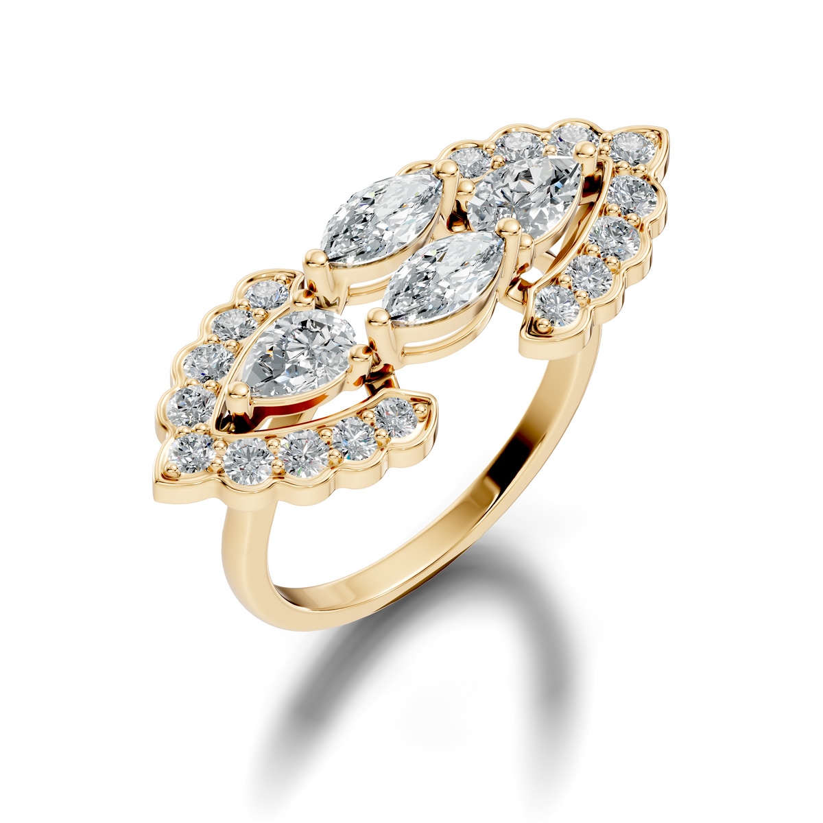 Vintage 2.16Ct Round, Marquise and Pear Cut Diamond Unique Minimalist Dainty Bridesmaid Ring For Women's - HIGHCARAT DIAMONDS