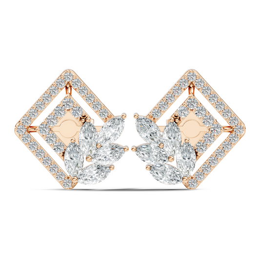 Round & Marquise shape Lab Grown-Natural Diamond 14k Solid Rose Gold Earrings For Women