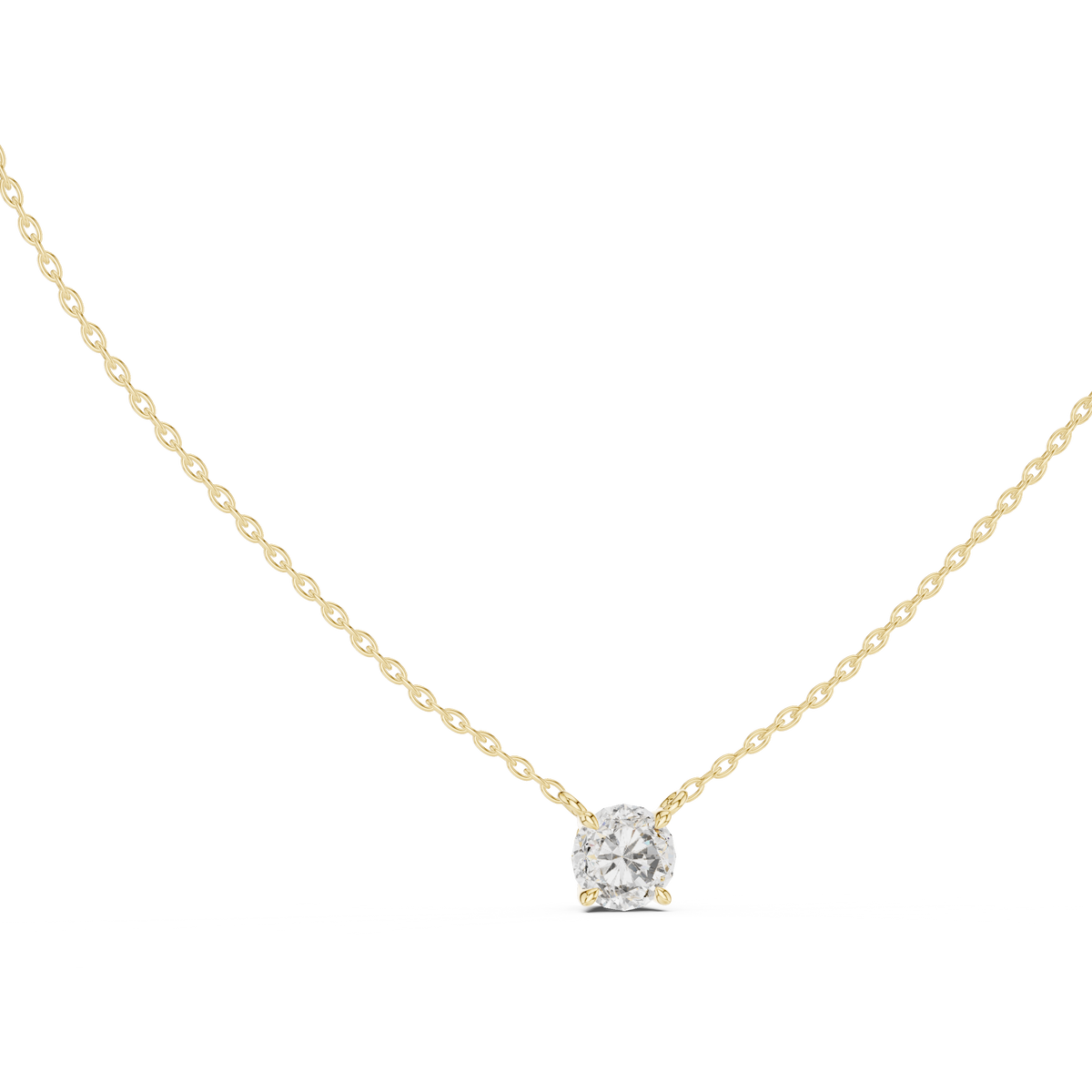 Round One Stone White Gold Lab Grown Solitaire Diamond Pendant Front View