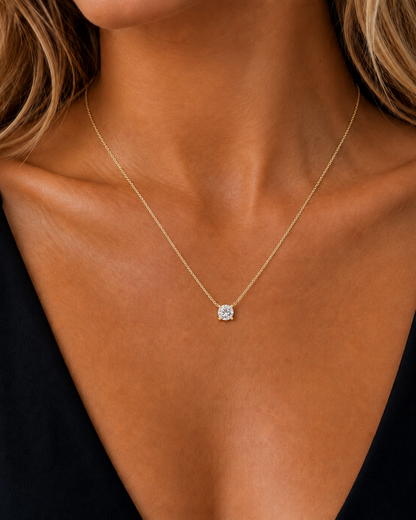 Round One Stone White Gold Lab-Grown Solitaire Diamond Pendant - HIGHCARAT DIAMONDS
