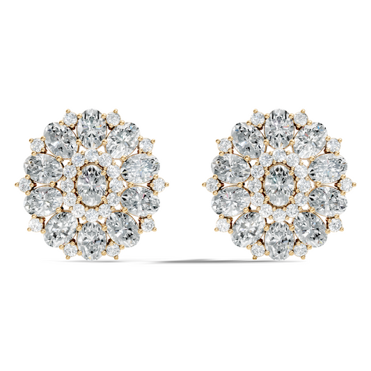 Round & Oval Cut Sparkling Diamond Cluster Earrings For Women In 14K Solid White Gold Earring