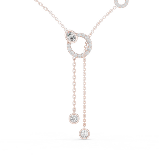 Round And Oval Shape Lab Grown & Natural Diamond 14k Solid Rose Gold Party Wear Women Diamond Necklace - HIGHCARAT DIAMONDS