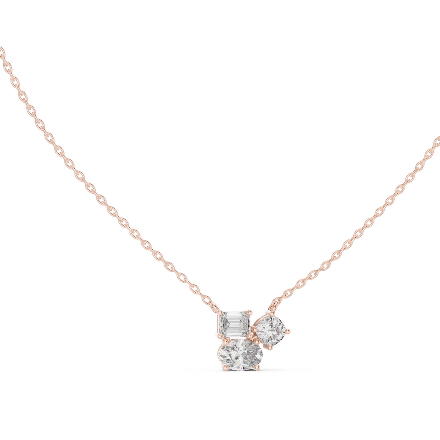 Cushion, Emerald & Oval Shape 1.73 Ct Lab Grown Three Stone Classic Solitaire Diamond Pendant For Her - HIGHCARAT DIAMONDS