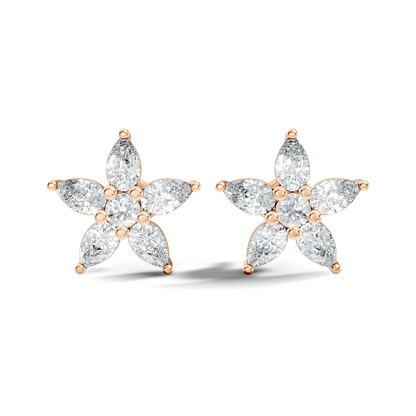 Round & Pear Shape 1.35 Ct Lab Grown Diamond 14k Solid White Gold Elegance New One Diamond Earrings - HIGHCARAT DIAMONDS