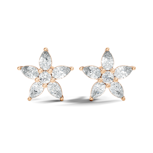 Round & Pear Shape 1.35 Ct Lab Grown Diamond 14k Solid White Gold Elegance New One Diamond Earrings - HIGHCARAT DIAMONDS