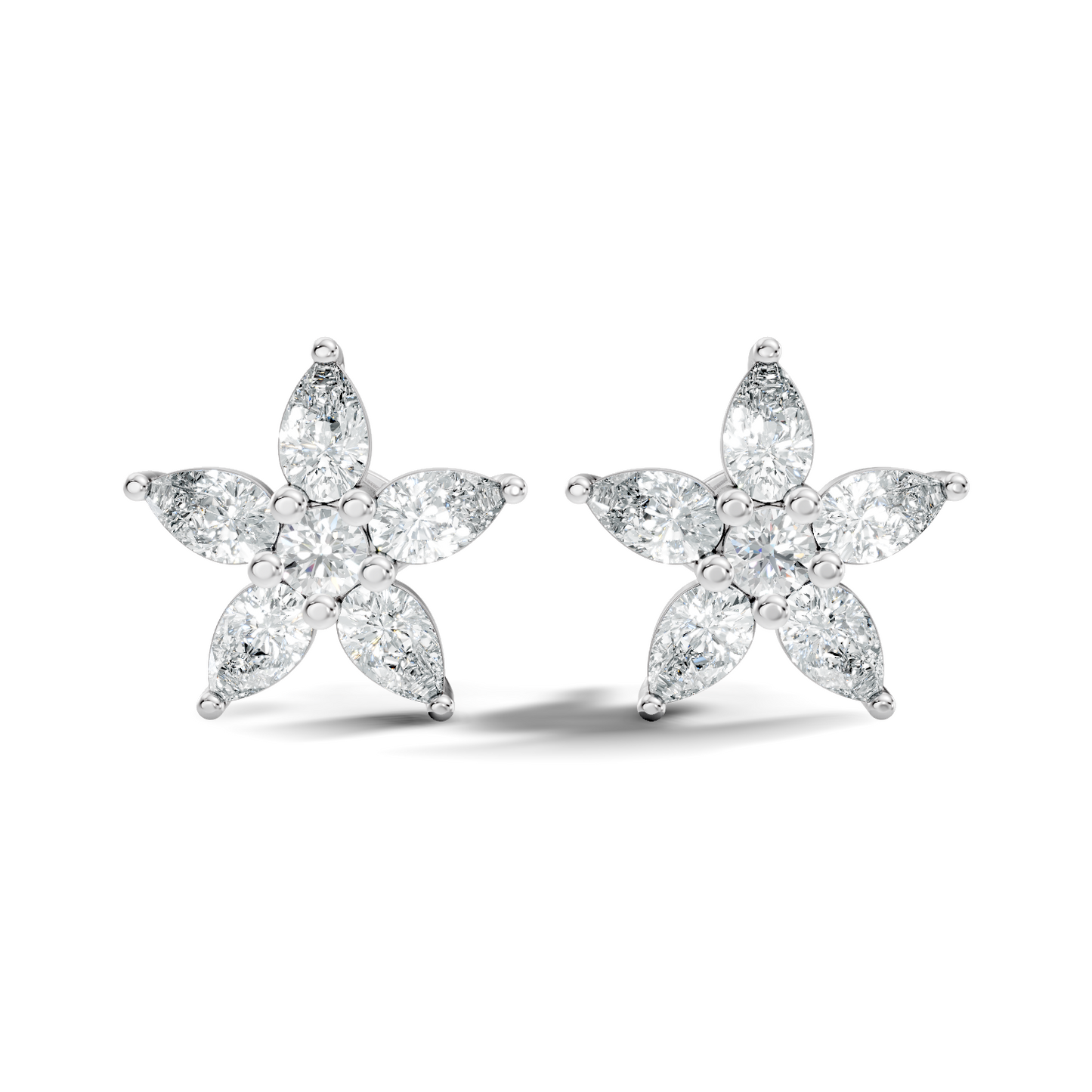 Round & Pear Shape 1.35 Ct Lab Grown Diamond 14k Solid White Gold Elegance New One Diamond Earrings - HIGHCARAT DIAMONDS