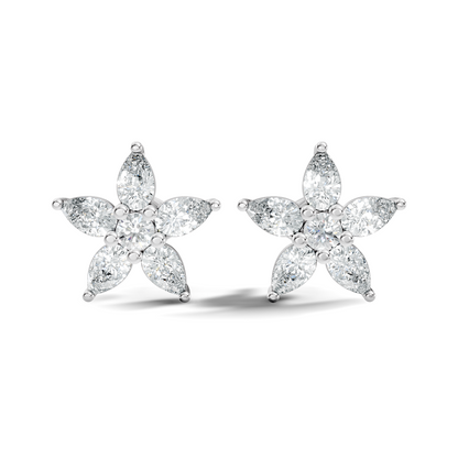 Round & Pear Shape 1.35 Ct Lab Grown Diamond 14k Solid White Gold Elegance New One Diamond Earrings - HIGHCARAT DIAMONDS