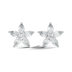 Round & Pear Shape 1.35 Ct Lab Grown Diamond 14k Solid White Gold Elegance New One Diamond Earrings - HIGHCARAT DIAMONDS