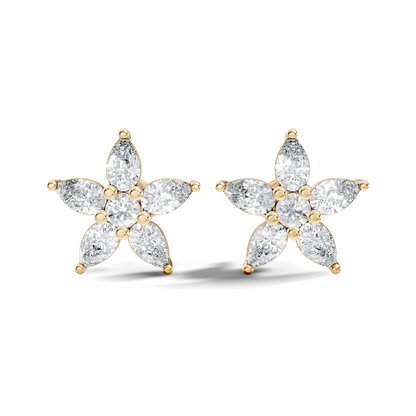 Round & Pear Shape 1.35 Ct Lab Grown Diamond 14k Solid White Gold Elegance New One Diamond Earrings - HIGHCARAT DIAMONDS