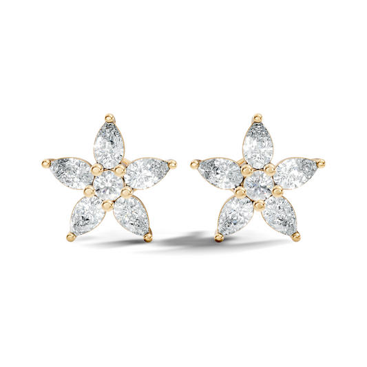 Round & Pear Shape 1.35 Ct Lab Grown Diamond 14k Solid White Gold Elegance New One Diamond Earrings - HIGHCARAT DIAMONDS