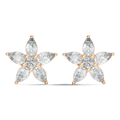 Round & Pear Shape 1.35 Ct Lab Grown Diamond 14k Solid White Gold Elegance New One Diamond Earrings - HIGHCARAT DIAMONDS