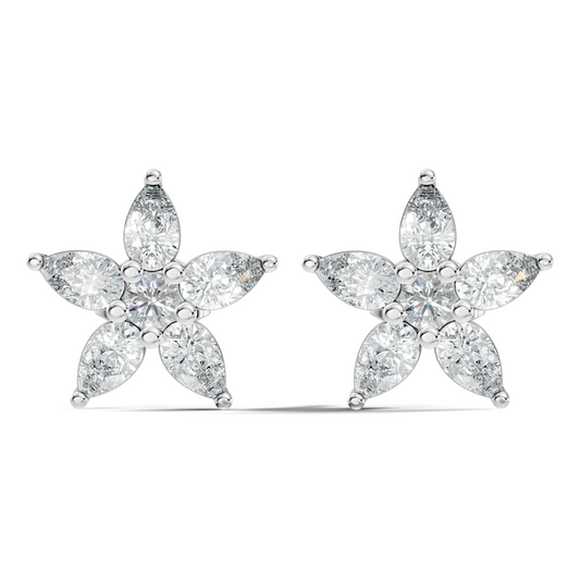 Round & Pear Shape 1.35 Ct Lab Grown Diamond 14k Solid White Gold Elegance New One Diamond Earrings - HIGHCARAT DIAMONDS