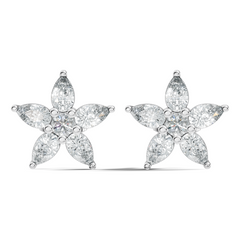 Round & Pear Shape 1.35 Ct Lab Grown Diamond 14k Solid White Gold Elegance New One Diamond Earrings - HIGHCARAT DIAMONDS