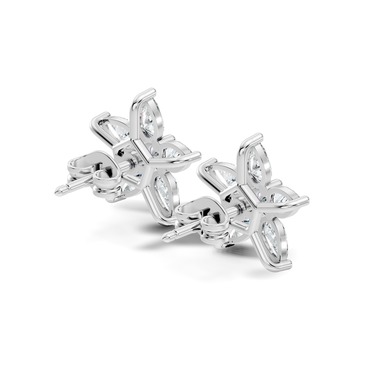 Round & Pear Shape 1.35 Ct Lab Grown Diamond 14k Solid White Gold Elegance New One Diamond Earrings - HIGHCARAT DIAMONDS