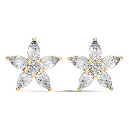 Round & Pear Shape 1.35 Ct Lab Grown Diamond 14k Solid White Gold Elegance New One Diamond Earrings - HIGHCARAT DIAMONDS