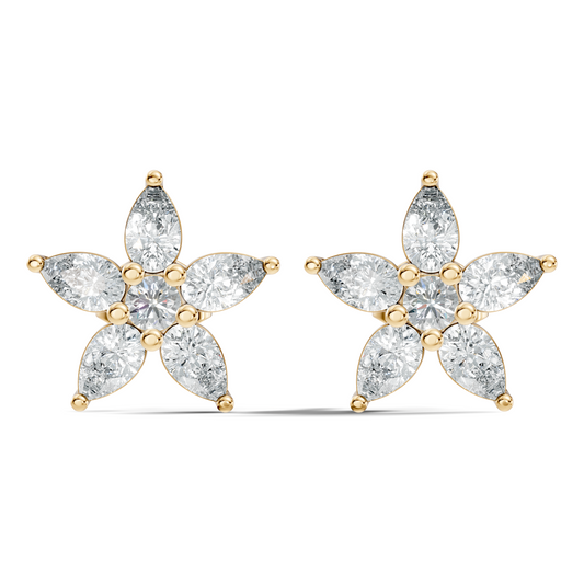Round & Pear Shape 1.35 Ct Lab Grown Diamond 14k Solid White Gold Elegance New One Diamond Earrings - HIGHCARAT DIAMONDS