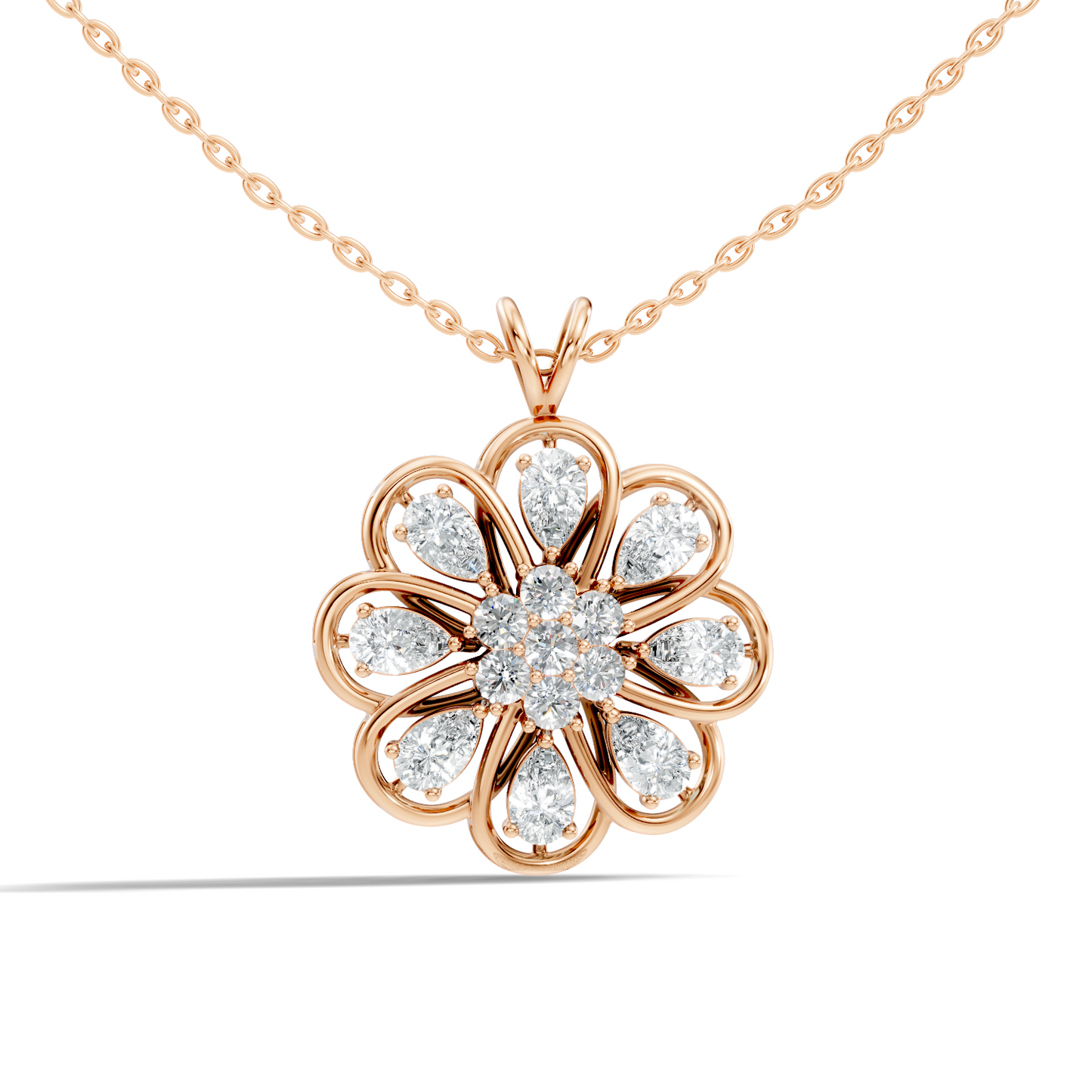 Vintage Flower Design Diamond Pendant Necklace 14K Gold Lab-Grown Diamond Jewelry For Women - HIGHCARAT DIAMONDS