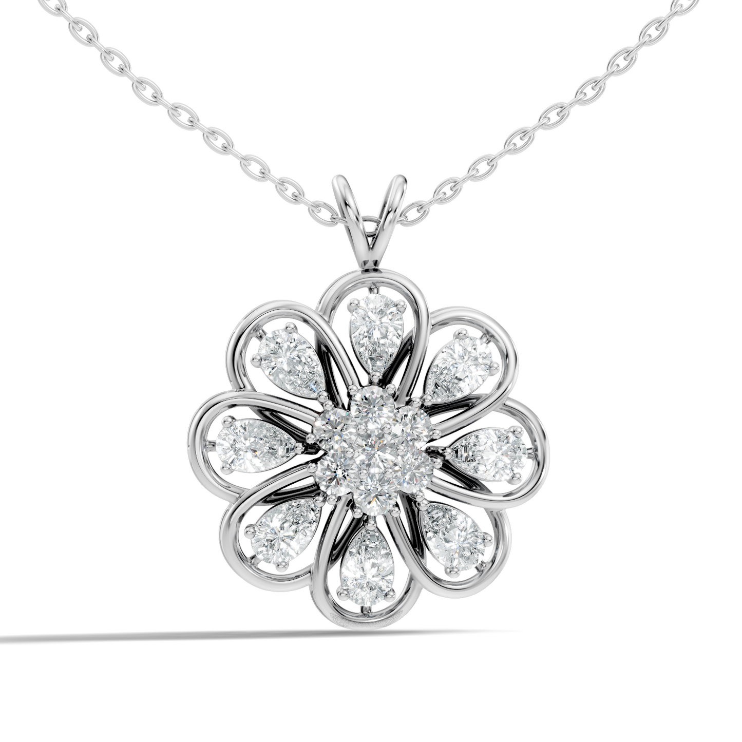 Vintage Flower Design Diamond Pendant Necklace 14K Gold Lab-Grown Diamond Jewelry For Women - HIGHCARAT DIAMONDS