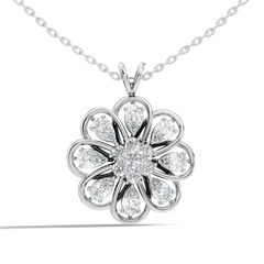 Vintage Flower Design Diamond Pendant Necklace 14K Gold Lab-Grown Diamond Jewelry For Women - HIGHCARAT DIAMONDS