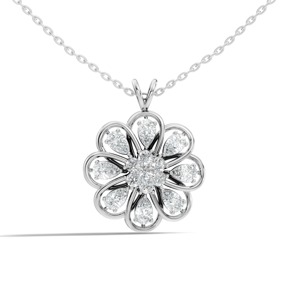 Vintage Flower Design Diamond Pendant Necklace 14K Gold Lab-Grown Diamond Jewelry For Women - HIGHCARAT DIAMONDS